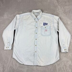 VTG Chase Authentics Mens XL Denim Button Up Shirt Light Wash Nascar Racing Y2K